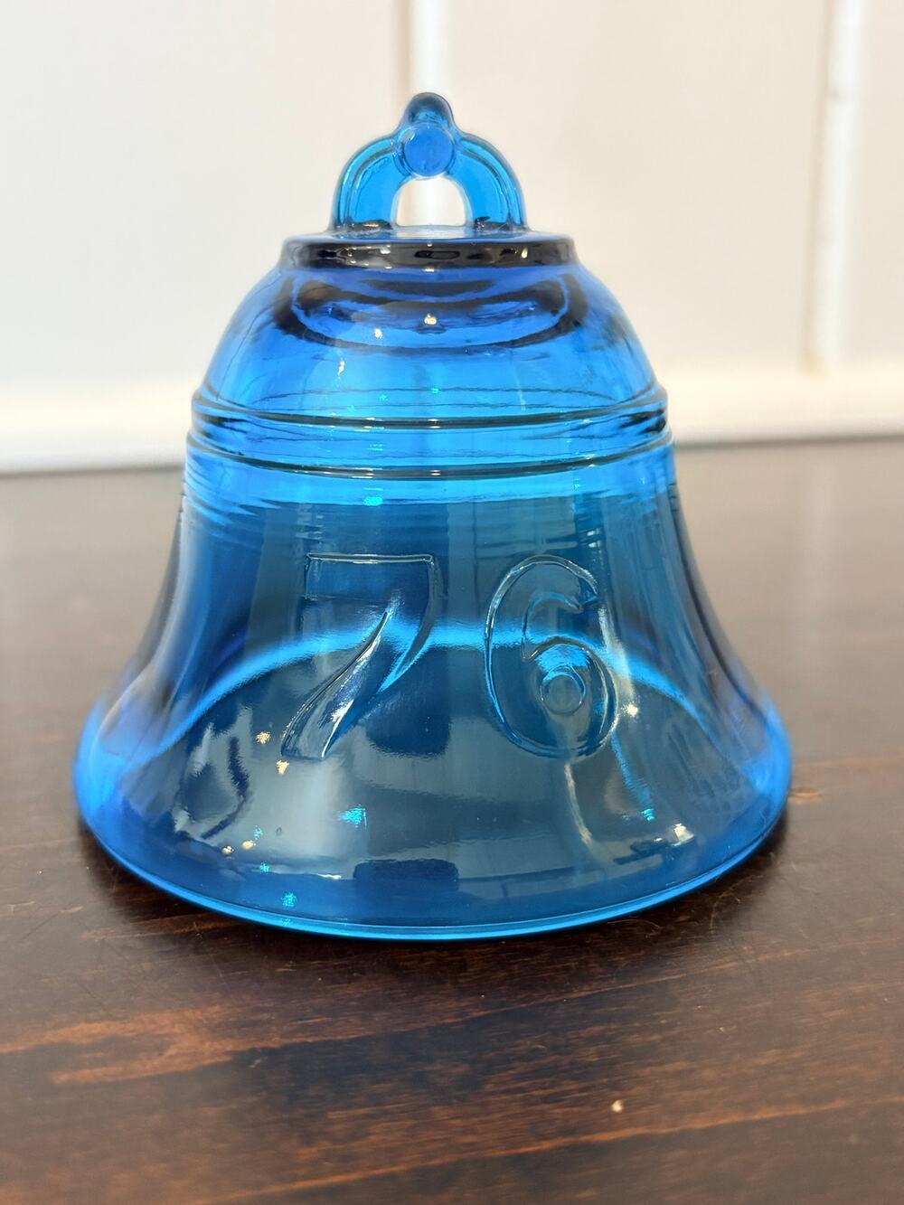 Vintage 1976 Bicentennial Blue Glass Liberty Bell '76 Paperweight Decorative